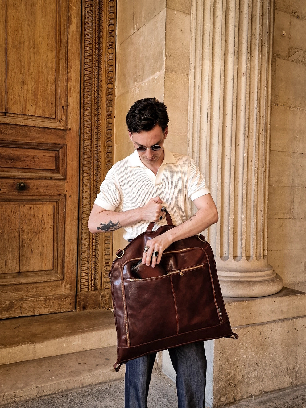 Borsa porta abiti in pelle artigianale