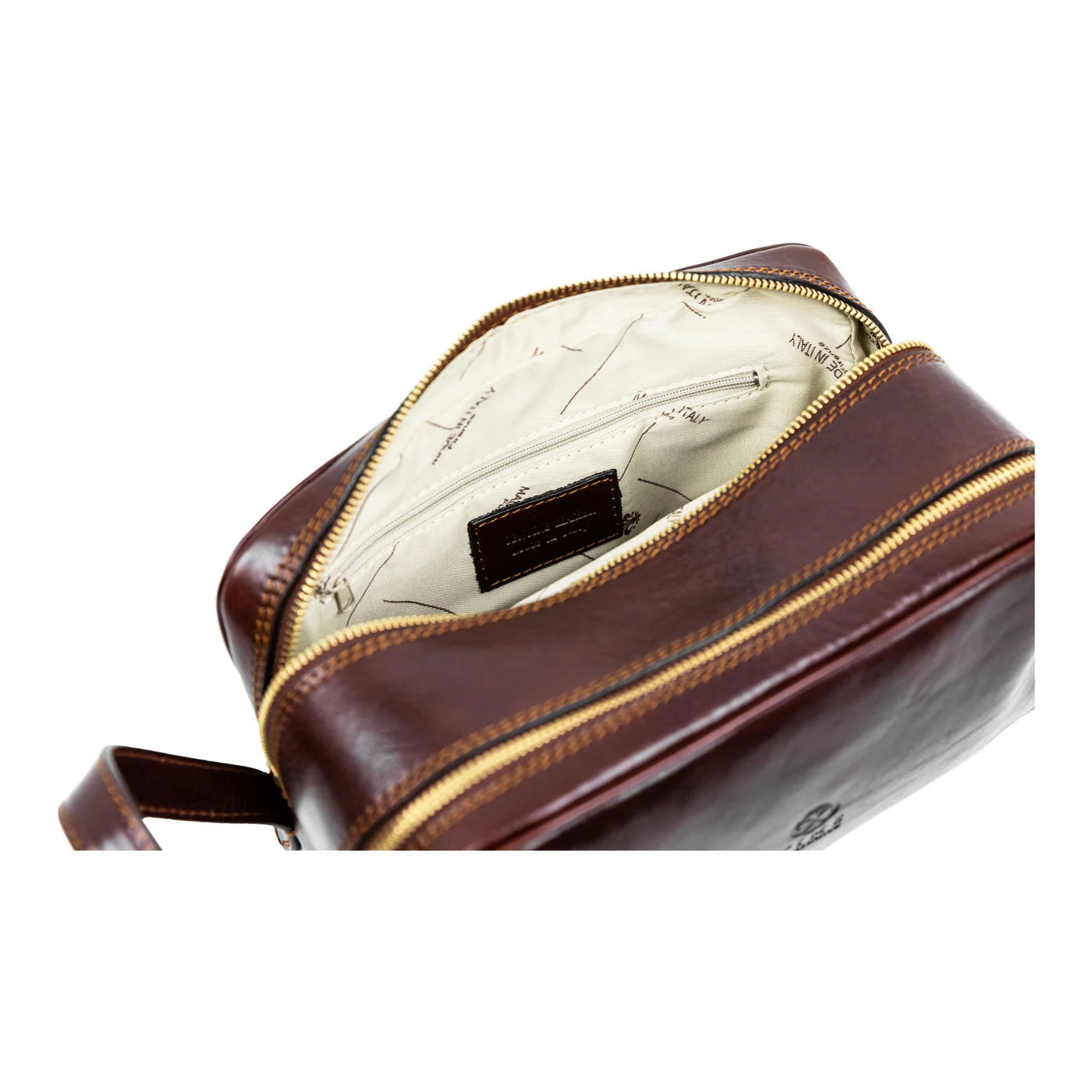 Borsa per cosmetici in pelle marrone italiana - All the Kings Men: Marrone