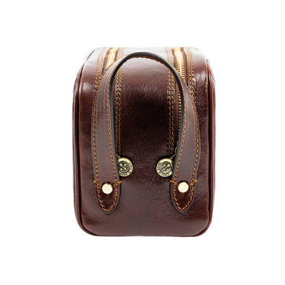 Borsa per cosmetici in pelle marrone italiana - All the Kings Men: Marrone