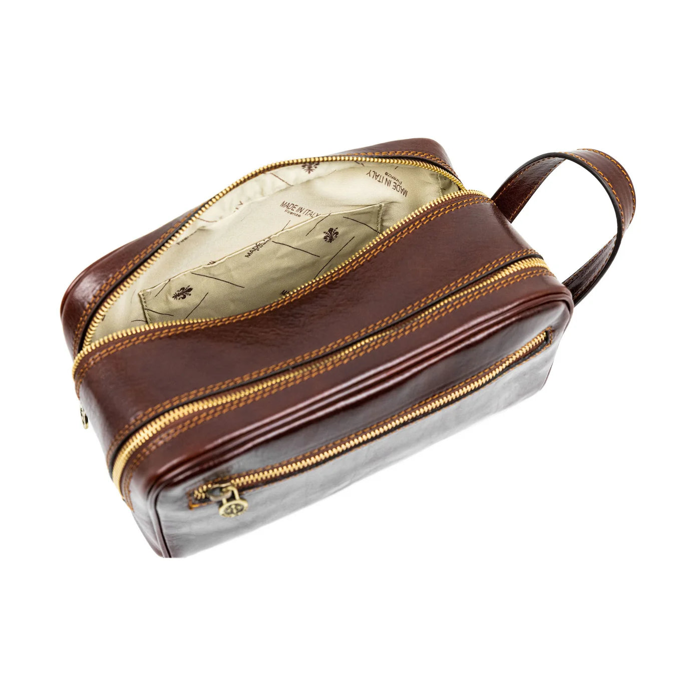 Borsa per cosmetici in pelle marrone italiana - All the Kings Men: Marrone