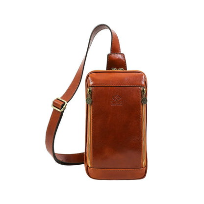Borsa a tracolla in pelle marrone - Kim: Cognac