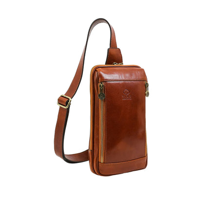 Borsa a tracolla in pelle marrone - Kim: Cognac