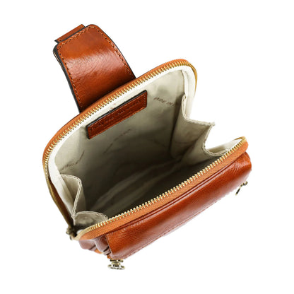 Borsa a tracolla in pelle marrone - Kim: Cognac